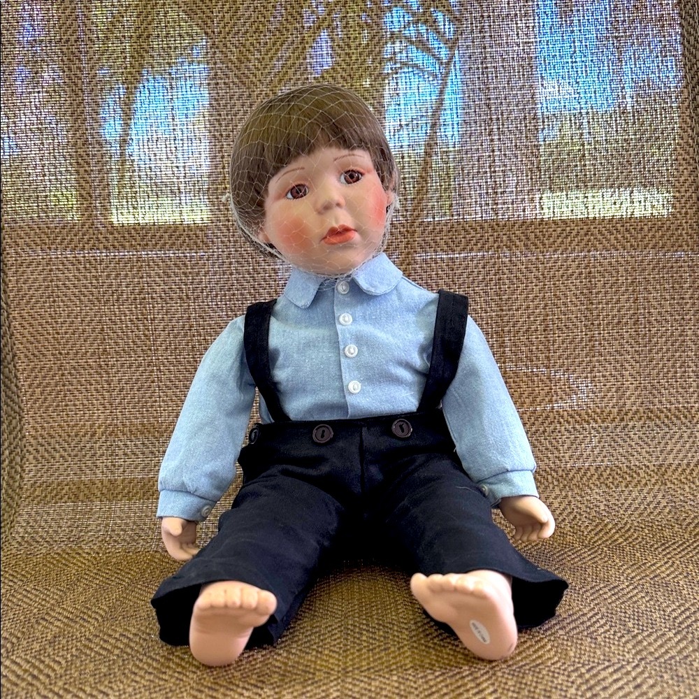 Danbury Mint Doll with Blue Shirt and Black Pants Joshua.